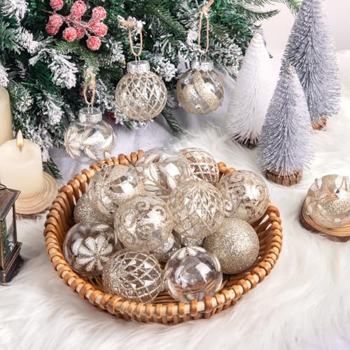 30 Pcs Farmhouse Champagne Christmas Ornaments - Rustic Shatterproof Decorative Balls for Tree & Holiday Decor