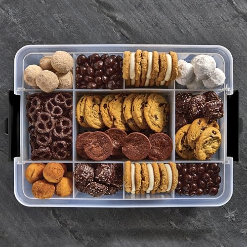 Farberware Build-a-Board Snacklebox with Locking Bamboo Cutting Board Lid, Portable Charcuterie Storage with Compartments,Make it. Take it. Enjoy it., 11x16-Inch, Natural