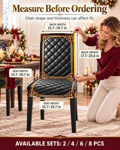 Washable Baroque Gilded Print Dining Chair Cover - Stretch Fit, Set of 4