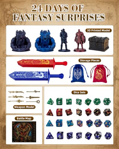 Dnd Dice Advent Calendar 2026 Black - RPG Christmas Gift for Teens & Adults