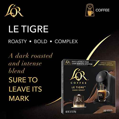 L'OR Coffee Pods, 10 Count Le Tigre Dark Roast Blend, Single-Serve Aluminum Coffee Capsules Compatible with the L'OR BARISTA System & *Nespresso Original Machines, 10 count (Pack of 1)