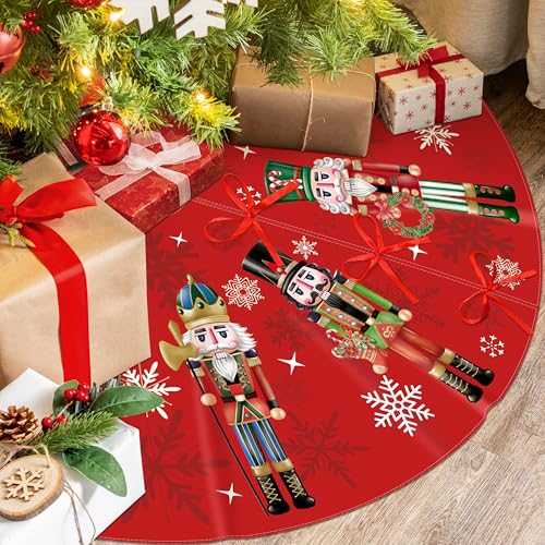 48-Inch Nutcracker Christmas Tree Skirt - Red Holiday Decor