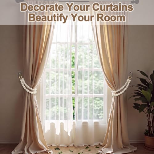White Pearl Curtain Tiebacks Double Layer Decorative Holdbacks - Tondiamo