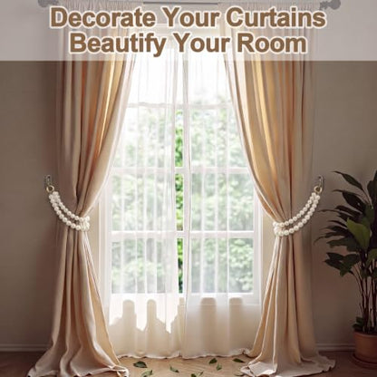White Pearl Curtain Tiebacks Double Layer Decorative Holdbacks - Tondiamo