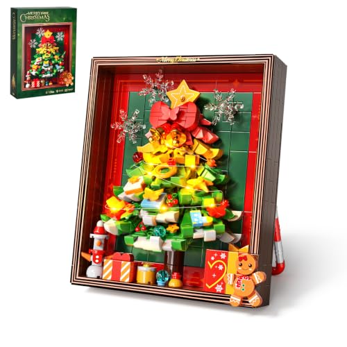 Christmas Tree Building Set with Rotating Snowflakes and LED Lights - Festive Holiday Decor Kit