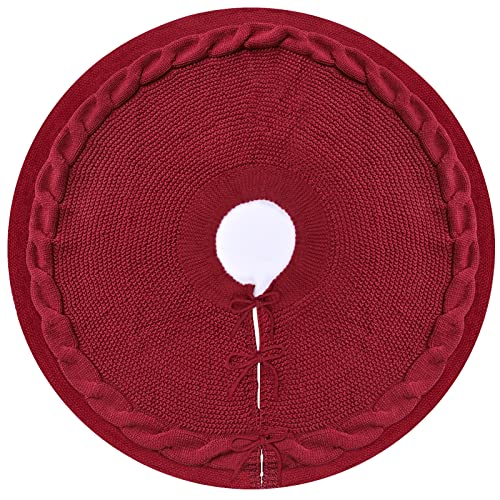 Yuboo Burgundy Red Christmas Tree Skirt 48 Inch - Large, Rustic Knit