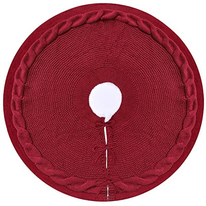 Yuboo Burgundy Red Christmas Tree Skirt 48 Inch - Large, Rustic Knit