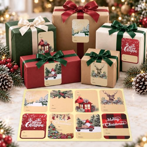 Christmas New Self Adhesive Gift Tag Stickers - 120 Pieces, 8 Designs