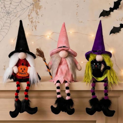 Halloween Witch Gnomes Plush Decor Set - 3 Cute Long Leg Elf Ornaments