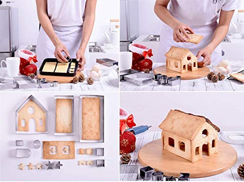 18-Piece Stainless Steel Gingerbread House Cookie Cutter Set with Christmas Shapes - Gift Box Included