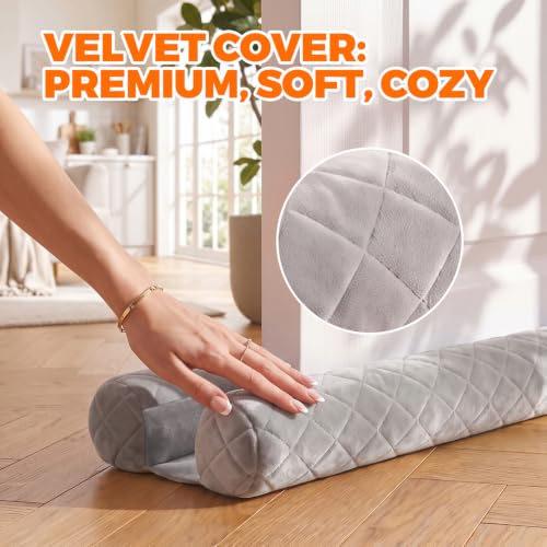 Velvet Door Draft Stopper 36 Inch Gray Under Door Seal Gap Filler