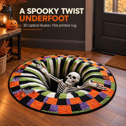 Halloween Skeleton Vortex 3D Rug - 36 Inch Round Non-Slip Indoor Floor Mat