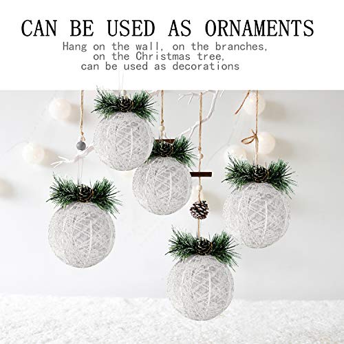 White Pinecone Christmas Ornaments Set - 4 Pack Rattan Thread Holiday Decor