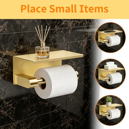 Brushed Gold Bathroom Hardware Set - Stainless Steel Wall Mount Kit with Towel Bar & Hooks