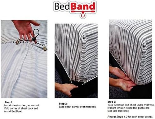 Bed Band | USA-Made Bed Sheet Holder - Patented Gripper & Suspender - Black, 1 Pack (4 Bands)
