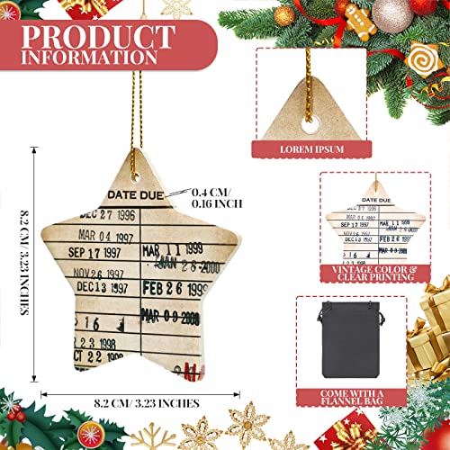 Star Library Due Date Card Ornament - Set of 5 Book Club Gifts with Velvet Pouches