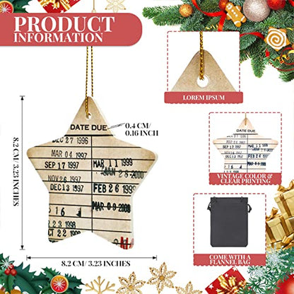 Star Library Due Date Card Ornament - Set of 5 Book Club Gifts with Velvet Pouches