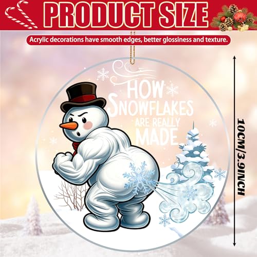Funny Snowman Christmas Ornament 2026 - 3.9 Inch Acrylic Holiday Decor - Snowman Hanging Decoration for Xmas Tree & Gift Exchange