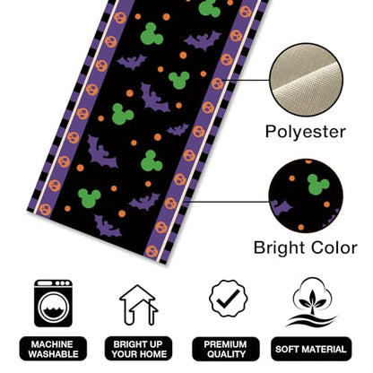Halloween Bat Table Runner, Black Purple Skull Polka Dot Kitchen Decor