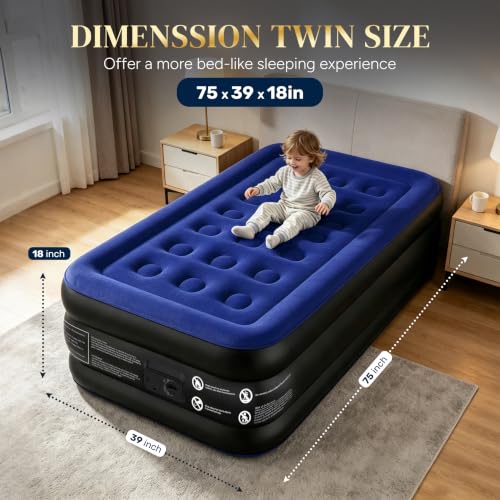 Full Size Air Mattress with Built-in Pump - 18 Inch Raised Inflatable Bed - Twin