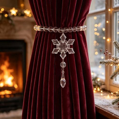 Long Snowflake Beaded Magnetic Curtain Tiebacks - Clear Crystal & Steel Wire - Style 5 (2 Pack)
