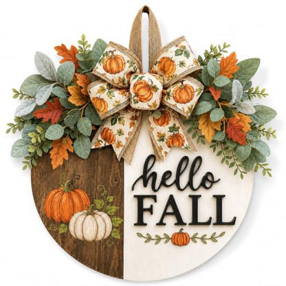 Fall Wreath for Front Door - Pumpkin Hello Fall Seasonal Decor