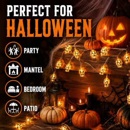Halloween Skull String Lights - 9.8FT 20 LED Battery Operated - Variation A