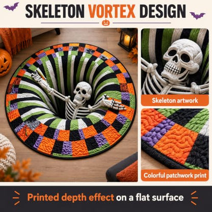 Halloween Skeleton Vortex 3D Rug - 36 Inch Round Non-Slip Indoor Floor Mat