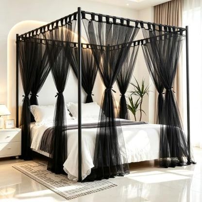 Black Sheer Bed Canopy for King, Queen & Full Size Beds - One Size