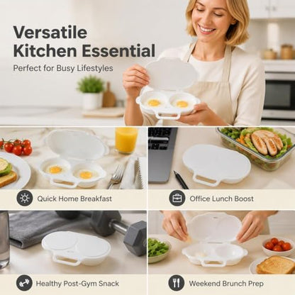 Microwave Egg Poacher with Lid & Handle - Gray Dual Cavity