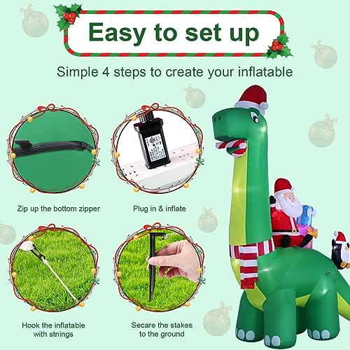 13ft Christmas Inflatable Dinosaur with Santa and LED Lights for Outdoor Decor