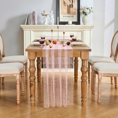 3 Pcs Pink Gold Glitter Tulle Table Runner 10ft for Wedding Party Decor