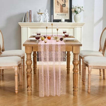 3 Pcs Pink Gold Glitter Tulle Table Runner 10ft for Wedding Party Decor