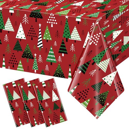 Red Christmas Tree Tablecloth 54x108 Inch 3 Pack Waterproof Disposable Holiday Decor