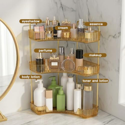 Transparent 3-Tier Makeup Organizer with Brush Holder - Vanity Storage Shelf