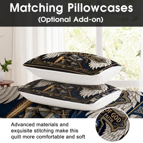 Personalized Christian Warrior Quilt with Custom Name - Faith Bedding for Men and Women, Twin to King Size, Religious Bedroom Decor (Warrior 5)