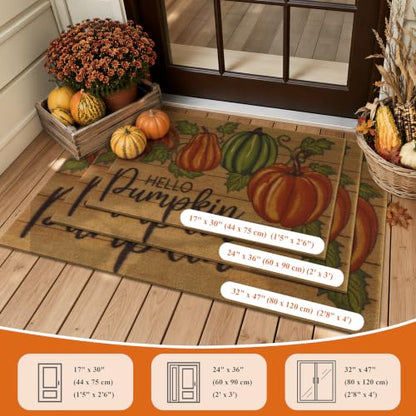 Hello Pumpkin Fall Door Mat - Orange 17x30 Low Profile Welcome Rug