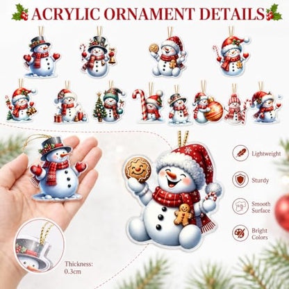 Christmas Snowman Hanging Ornaments Set - Style 2, 12Pcs Acrylic Holiday Decor
