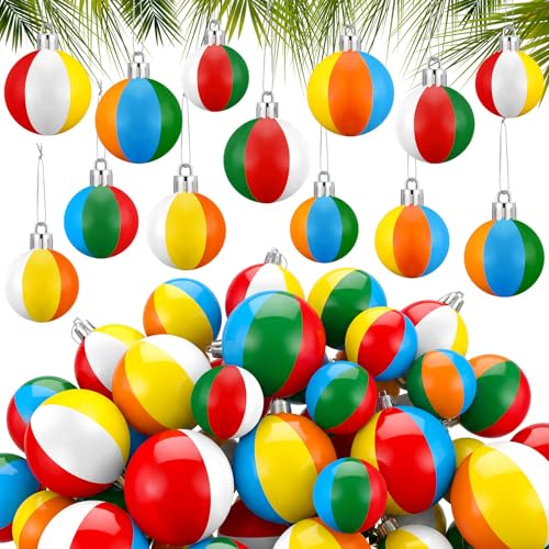 48 Pcs Mini Beach Ball Ornaments for Christmas Tree - 4 Sizes, Summer Decor