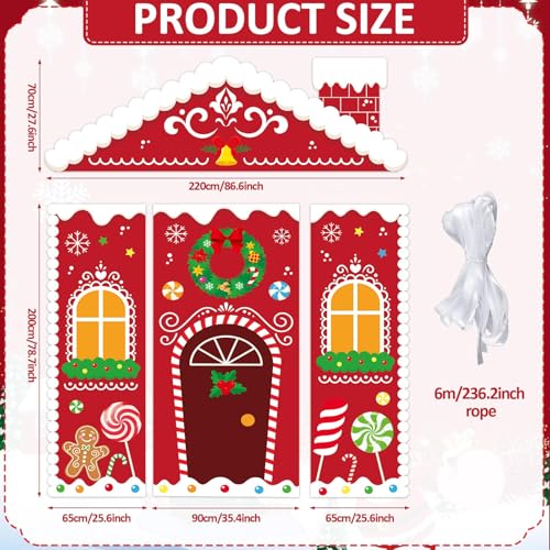 Christmas Gingerbread House Decorations Set with Door Covers & Backdrop - Holiday Porch Signage