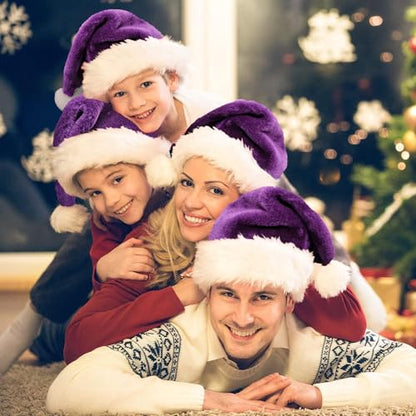 Purple Santa Hat Adults Christmas Headwear Plush Fluffy Holiday Party Accessory