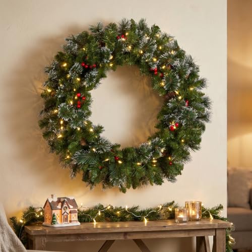 30 Inch Pre-Lit Crestwood Spruce Christmas Wreath - Battery Operated