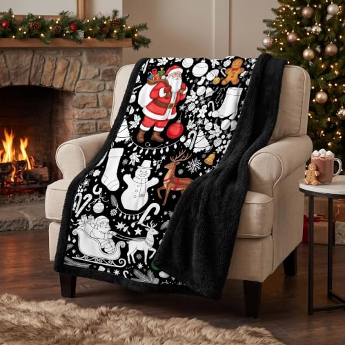 Kids DIY Christmas Blanket with 24 Markers - 51x59 Inches Black Sherpa Fleece