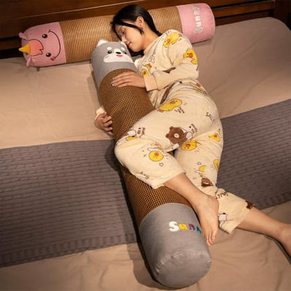 Rattan Woven Cool Hug Pillow - Full Body Support Cushion, Gray, 39.4"