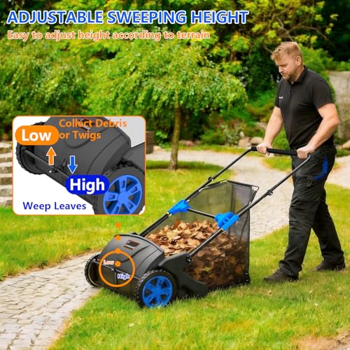 21 Inch Manual Lawn Sweeper for Leaves & Grass Clippings - Yard Cleanup Tool