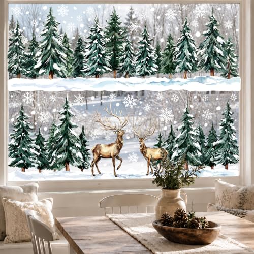 Christmas Window Clings Snowflake and Deer Set - Holiday Decor Stickers with Double-Sided Design - Festive Winter Decorations