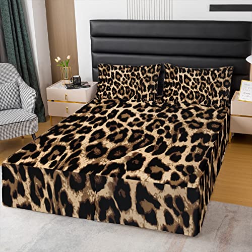 Leopard Bed Skirts Twin Size, Cheetah Print Bed Skirt Girls Women Black and Brown Leopard Print Bedskirt for Kids Boys Teens Men Safari Animal Soft Quadruple Pleated Ruffle15 Inch Drop Bedroom Decor