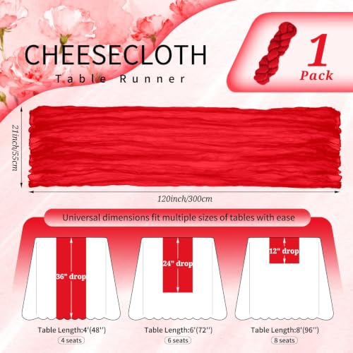 10FT Red Cheesecloth Table Runner for Weddings & Holiday Decor - Rustic Farmhouse Look