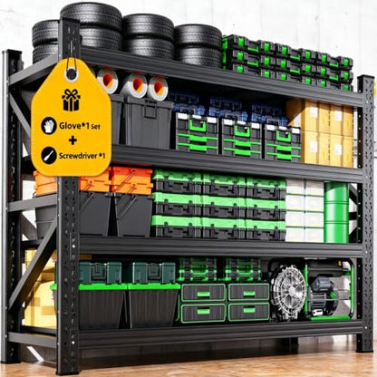 69 Inch Heavy Duty Garage Shelving Unit, 4-Tier Adjustable Metal Storage Rack with Side Reinforcement - Black, 1/64H x 69W x 24D
