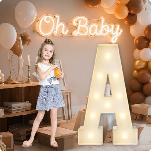 HXWEIYE Light Up Marquee Letters - 3FT Giant Baby Shower & Birthday Decor | Warm White Mosaic Frame